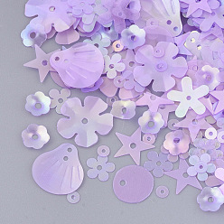 Lilac Ornament Accessories, PVC Plastic Paillette/Sequins Beads, Frosted, Mixed Shapes , Lilac, 3~13.5x3~13.5x0.2mm, Hole: 0.9~1.5mm