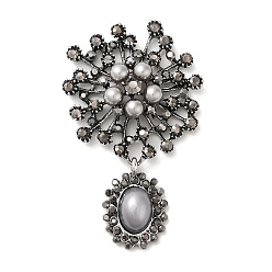 Plata Antigua Colgantes de diamantes de imitación de aleación de zinc, con cuentas de plástico, encantos de la flor, plata antigua, 72~72.5x43~44x9.5~10 mm, agujero: 5.5x3 mm