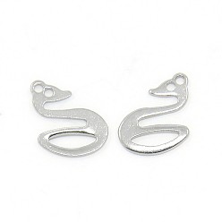 Stainless Steel Color Trendy 304 Stainless Steel Swan Pendants, Stainless Steel Color, 13x10x1mm, Hole: 1mm