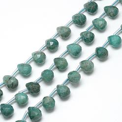 Amazonite Chapelets de perles amazonite naturelles  , larme à facettes, 13~14x10~11mm, Trou: 1mm, Environ 28 pcs/chapelet, 15.7 pouce