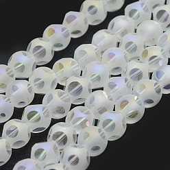 Floral White Electroplate Glass Beads Strands, AB Color Plated, Frosted, Round, Floral White, 8mm, Hole: 1mm, about 72pcs/strand, 21.25 inch(54cm)