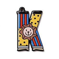 Letter K Circus Theme Printed Acrylic Pendants, Letter A~Z, Letter.K, 32.5~36x9~30.5x2~2.5mm, Hole: 0.7~1.6mm