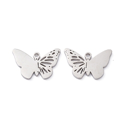 Stainless Steel Color 201 Stainless Steel Charms, Hollow, Butterfly Charms, Stainless Steel Color, 12x18x1mm, Hole: 1.5mm