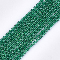 Verde Cuarzo sintético cuentas de cristal hebras, teñido, facetados, cuentas redondas con corte de estrella, verde, 2 mm, agujero: 0.5 mm, sobre 215 unidades / cadena, 14.7 pulgada