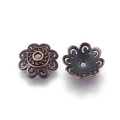 Red Copper Tibetan Style Bead Caps, Cadmium Free & Nickel Free & Lead Free, Flower, Red Copper, 13.5x3mm, Hole: 2mm