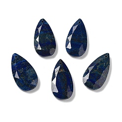 Lapis Lazuli Pendentifs à facettes en lapis-lazuli naturel, charmes de larme, 25x13x4mm, Trou: 1mm