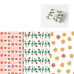 Orange 6 Sheet 3 Styel Gift Wrapping Paper, Rectangle, Folded Flower Bouquet Wrapping Paper Decoration, Orange Pattern, 700x500mm, 2 Sheet/style