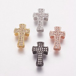 Mixed Color Brass Cubic Zirconia Beads, Cross, Clear, Mixed Color, 14x9x3.5mm, Hole: 1mm