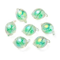 Spring Green UV Plating Rainbow Iridescent Acrylic Beads, Two Tone Bead in Bead, Fish, Spring Green, 15x17x15mm, Hole: 3.5mm