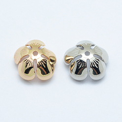 Mixed Color Brass Bead Caps, Long-Lasting Plated, Flower, 5-Petal, Mixed Color, 13x5.5mm, Hole: 1mm