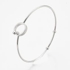 Stainless Steel Color 304 Stainless Steel Bangles, with 201 Stainless Steel Beads, Ring, Stainless Steel Color, 2-3/8 inch(6.2cm)x2-3/8 inch(6cm), 2mm