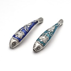 Mixed Color Antique Silver Brass Enamel Fish Beads, Lead Free & Cadmium Free, Mixed Color, 37.5x8x4mm, Hole: 2mm