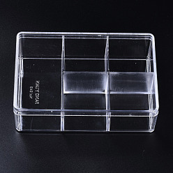 Clear Polystyrene Bead Storage Containers, with 5 Compartments Organizer Boxes and Hinged Lid, for Jewelry Beads Earring Container Tool Fishing Hook Small Accessories, Rectangle, Clear, 15x10x4.7cm, compartment: 4.7x4.7cm and 9.5x4.7cm.