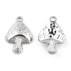 Stainless Steel Color 304 Stainless Steel Pendants, Mushroom Charm, Stainless Steel Color, 23.5x15.5x4mm, Hole: 1.8mm