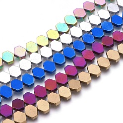 Mixed Color Electroplated Non-magnetic Synthetic Hematite Beads Strands, Polish, Hexagon, Mixed Color, 10x9x3mm, Hole: 1mm, about 45pcs/strand, 15.74 inch(40cm)