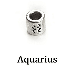 Aquarius Antique Silver Plated Alloy European Beads, Large Hole Beads, Column with Twelve Constellations, Aquarius, 7.5x7.5mm, Hole: 4mm, 60pcs/bag