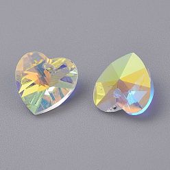 Clear AB Faceted Glass Charms, Heart, Clear AB, 14x14x7.5mm, Hole: 1.4mm