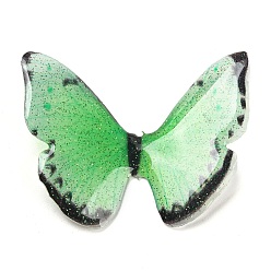 Lime Green Transparent Resin Cabochons, Glitter Butterfly, Lime Green, 37x36x8mm