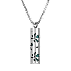 Flower Titanium Steel Perfume Bottle Necklaces, Column with Aromatherapy Cotton Sheet Inside Necklace, Flower, 25.59 inch(65cm)