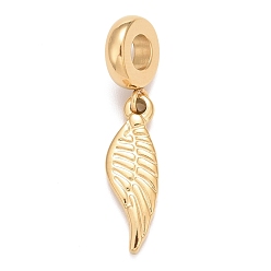 Golden 304 Stainless Steel European Dangle Charms, Large Hole Pendants, Wings, Golden, 29.5mm, Hole: 4mm, Wing: 19.5x6x2mm