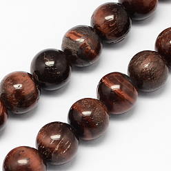 Tiger Eye Natural Red Tiger Eye Stone Bead Strands, Dyed, Round, 6mm, Hole: 1mm, about 63pcs/strand, 14.9 inch