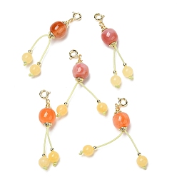 Real 14K Gold Plated Natural Agate Apple Pendant Decorations, with Yellow Jade Round Beads and Brass Spring Ring Clasps, Real 14K Gold Plated, 52mm