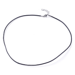 Stainless Steel Color Polyester Cord Necklace Making, with 304 Stainless Steel Lobster Claw Clasps and Extender Chains, Stainless Steel Color, 18.5 inch(47cm), 2mm