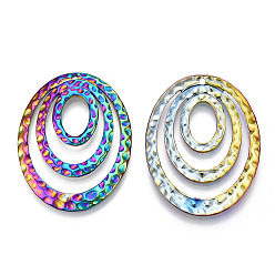 Rainbow Color Ion Plating(IP) 304 Stainless Steel Pendants, Textured, Oval Charm, Rainbow Color, 48.5x37.5x3mm, Hole: 1.8mm