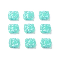 Aquamarine Opaque Acrylic Beads, Metal Enlaced, Square with Flower Pattern, Aquamarine, 9.5~10x10.5~11x3.5mm, Hole: 1.6mm, about 1990pcs/500g