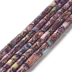 Purple Natural Imperial Jasper Beads Strands, Dyed, Column, Purple, 14x5mm, Hole: 1mm, about 29pcs/strand, 15~15.12 inch(38.1~38.4cm)