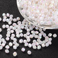 Blanc Perles acryliques transparentes écologiques plaquées couleur bicône ab, blanc, 4x4mm, Trou: 1mm, environ16600 pcs / 500 g