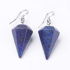Lapis Lazuli Lapis naturelles boucles d'oreilles dangle lazuli, diamant / cône, platine, 43~47 mm, 15~16x26~28 mm, broches: 0.7 mm