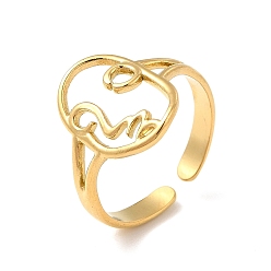 Chapado en Oro Real 18K Chapado de iones (ip) 304 anillo de puño abierto de cara abstracta de acero inoxidable para mujer, real 18 k chapado en oro, tamaño de EE. UU. 6 1/2 (16.9 mm)