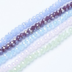Couleur Mélangete Perles en verre electroplate, perles d'imitation en jade, de couleur plaquée ab , facette, rondelle, couleur mixte, 6x5mm, Trou: 1mm, Environ 85~88 pcs/chapelet, 16.1~16.5 pouce (41~42 cm)