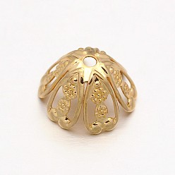 Light Gold 6-Petal Brass Bead Caps, Long-Lasting Plated, Flower, Light Gold, 13x7mm, Hole: 1mm