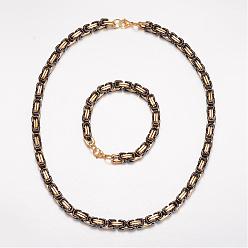 Gunmetal & Doré 201 définit bijoux en acier inoxydable, colliers et bracelets de la chaîne byzantines, gris anthracite & Golden, 23.62 pouces (600 mm), 9 pouces (230 mm)