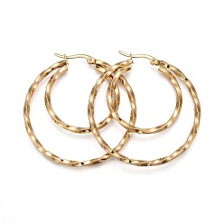 Golden 304 Stainless Steel Hoop Earrings, Hypoallergenic Earrings, Ring, Twisted, Golden, 12 Gauge, 47x45x2mm, Pin: 1mm