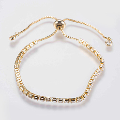 Golden Adjustable Brass Micro Pave Cubic Zirconia Bracelets, Bolo Bracelets, Slider Bracelets, Golden, 8-1/2 inch(215mm)