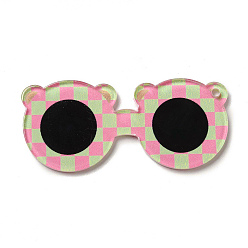 Perlas de Color Rosa Lindos colgantes de acrílico opaco impreso, gafas de oso con colgante de tartán, rosa perla, 55x25x2 mm, agujero: 2 mm