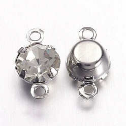 Platino Conectores de enlaces de latón, con diamantes de imitación de Oriente Medio, Claro, Platino, 11x6x4.5 mm, agujero: 1 mm