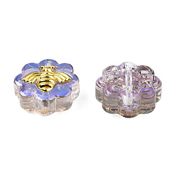 Chardon Galvanoplastie perles de verre transparentes, couleur ab , avec les accessoires en laiton plaqués or, fleur avec abeilles, chardon, 12x12x5mm, Trou: 1mm