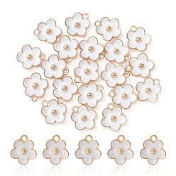 Blanc Pendentifs en émail d'alliage plaqué or léger, charme de fleur, blanc, 13x11.5x3mm, Trou: 1.6mm