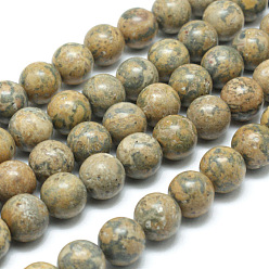 Léopard Ronds de perles de pierres précieuses en jaspe naturel de peau de léopard jaune, 12mm, Trou: 1mm, Environ 34 pcs/chapelet, 15.7 pouce