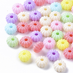 Mixed Color Opaque Polystyrene(PS) Plastic Corrugated Beads, Pumpkin, Mixed Color, 8.5x4.5mm, Hole: 2mm, about 2500pcs/500g