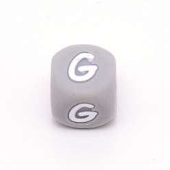 Letter G Силиконовые бусины с алфавитом для изготовления браслетов или ожерелий, стиль письма, серый куб, letter.g, 12x12x12 мм, отверстие : 3 мм
