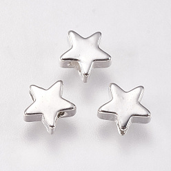 Platine Perles en laiton, étoiles, platine, 6x6x2.5~3.3mm, Trou: 1mm