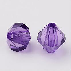 Purple Faceted Bicone Transparent Acrylic Beads, Dyed, Purple, 4mm, Hole: 1mm, about 13000pcs/500g
