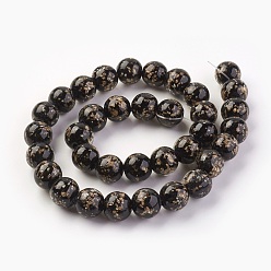 Negro Perlas de cristal de murano de arena de oro hecho a mano hilos, luminoso, rondo, negro, 10 mm, agujero: 1.2 mm, sobre 40 unidades / cadena, 14.3 pulgada (38 cm)