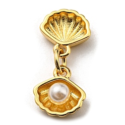 Real 18K Gold Plated Brass Charms, with Plastic Imitation Pearls and Jump Ring, Long-Lasting Plated, Lead Free & Cadmium Free, Shell Charm, Real 18K Gold Plated, 10mm