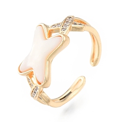 Настоящее золото 18K Прозрачная буква кубического циркония x открытое кольцо-манжета, украшения из латуни для женщин, без кадмия, без никеля и без свинца, реальный 18 k позолоченный, размер США 7 1/2 (17.7 мм)